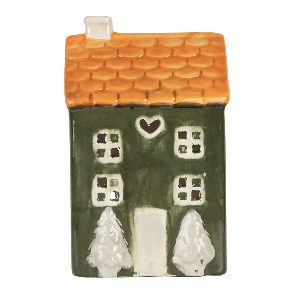 [6CE2276] Portacandele Natale Casette Verde Arancio 9x8x15 cm