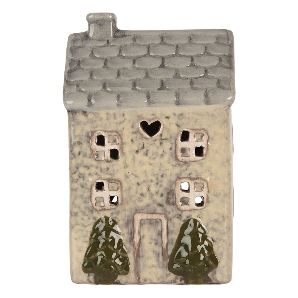 [6CE2277] Portacandele Natale Casette Beige Grigio 9x8x15 cm