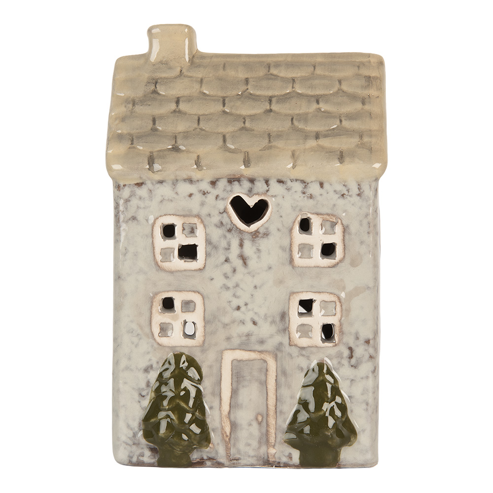 [6CE2278] Porte-lampes de Noël Chalet Gris Beige 9x8x15 cm