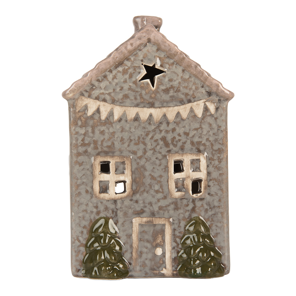 [6CE2280] Porte-lampes de Noël Chalet Bleu Rose 10x8x15 cm