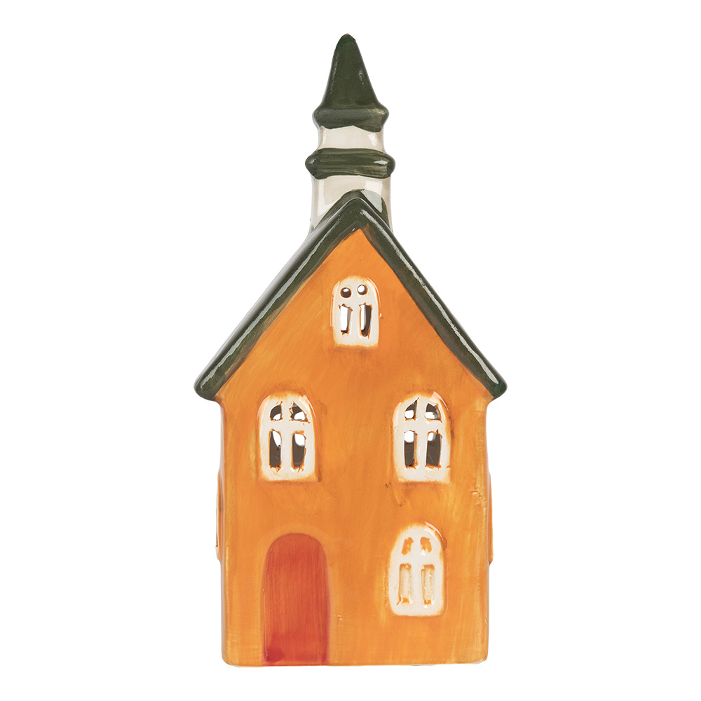 [6CE2288] Portacandele Natale Casette Arancio Verde 10x7x21 cm