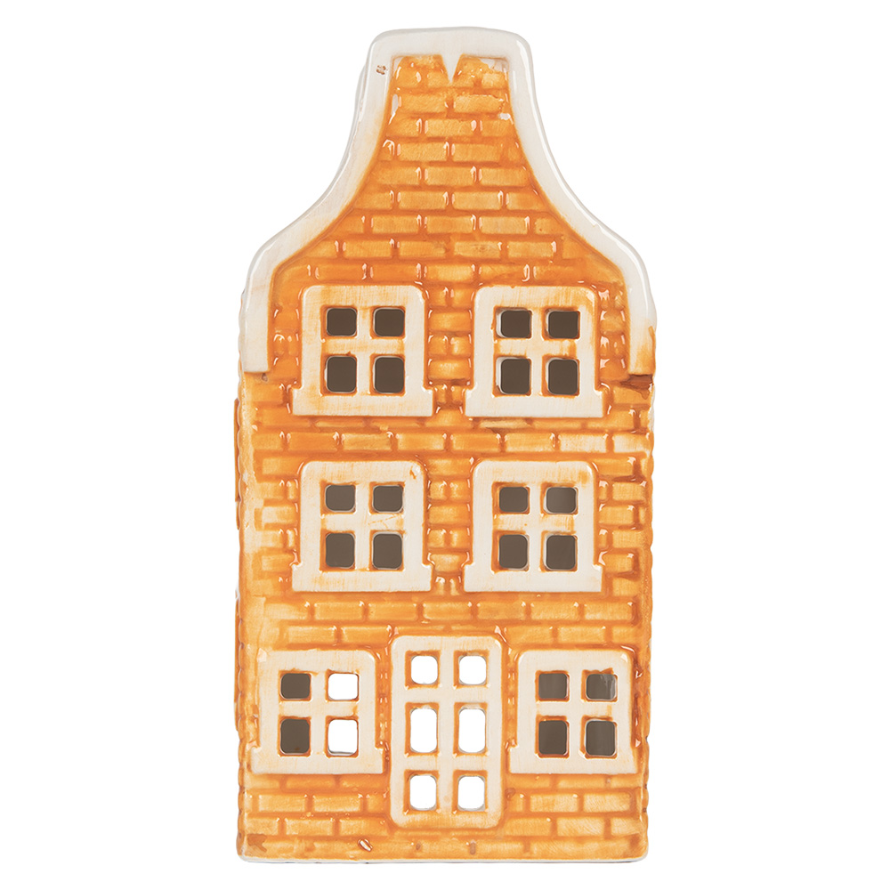 [6CE2299] Kerzenhalter Weihnachten Häuschen Orange Rot 9x10x19 cm