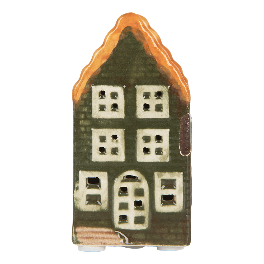 Decoration House with LED Green Orange 4x4x8 cm