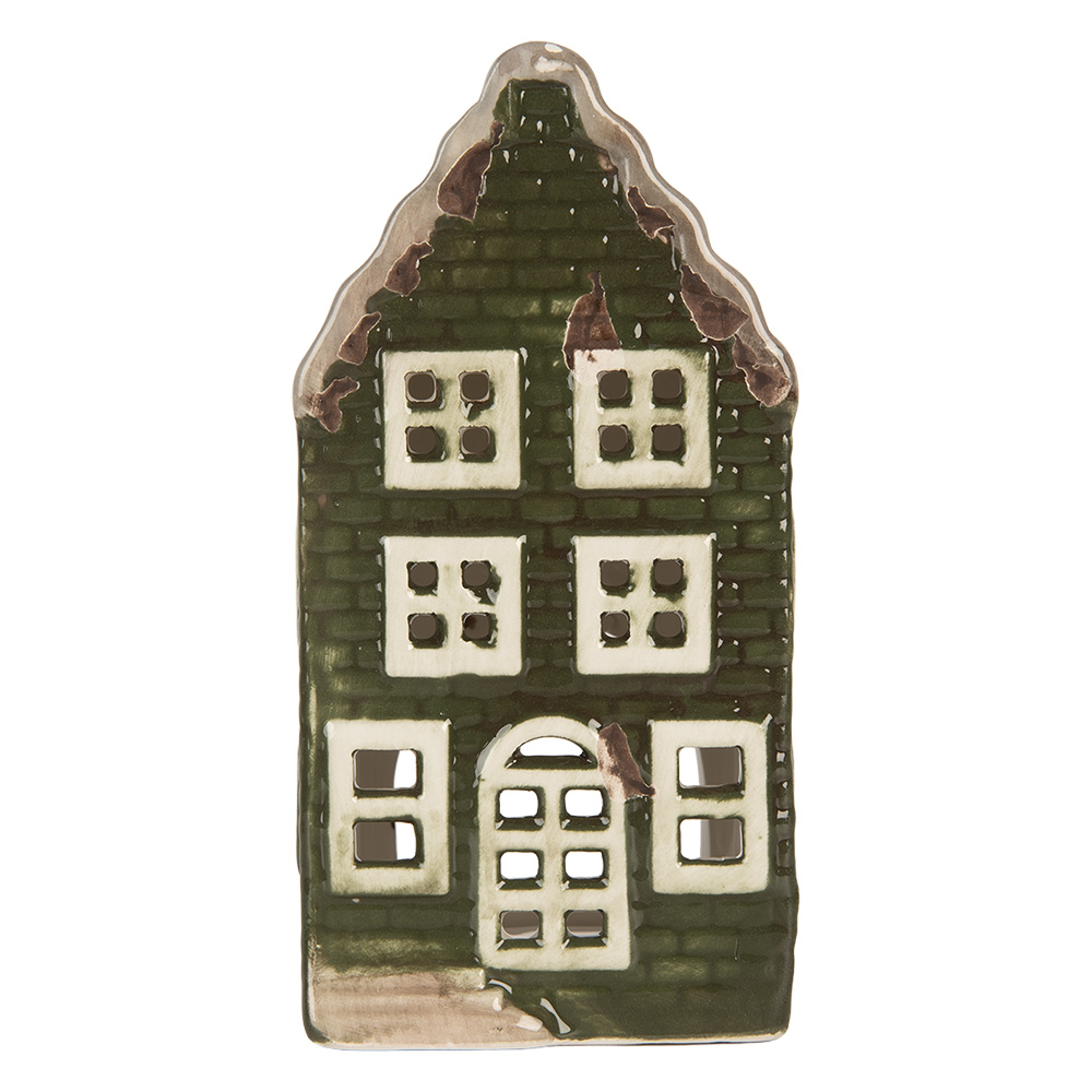 [6CE2301] Porte-lampes de Noël Chalet Vert Gris 7x7x14 cm