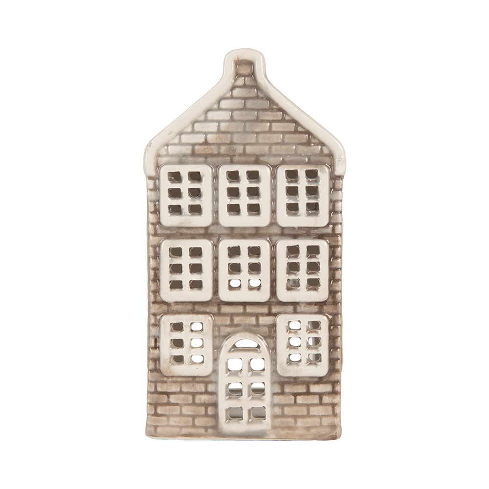 [6CE2304] Portacandele Natale Casette Grigio Arancio 7x7x14 cm