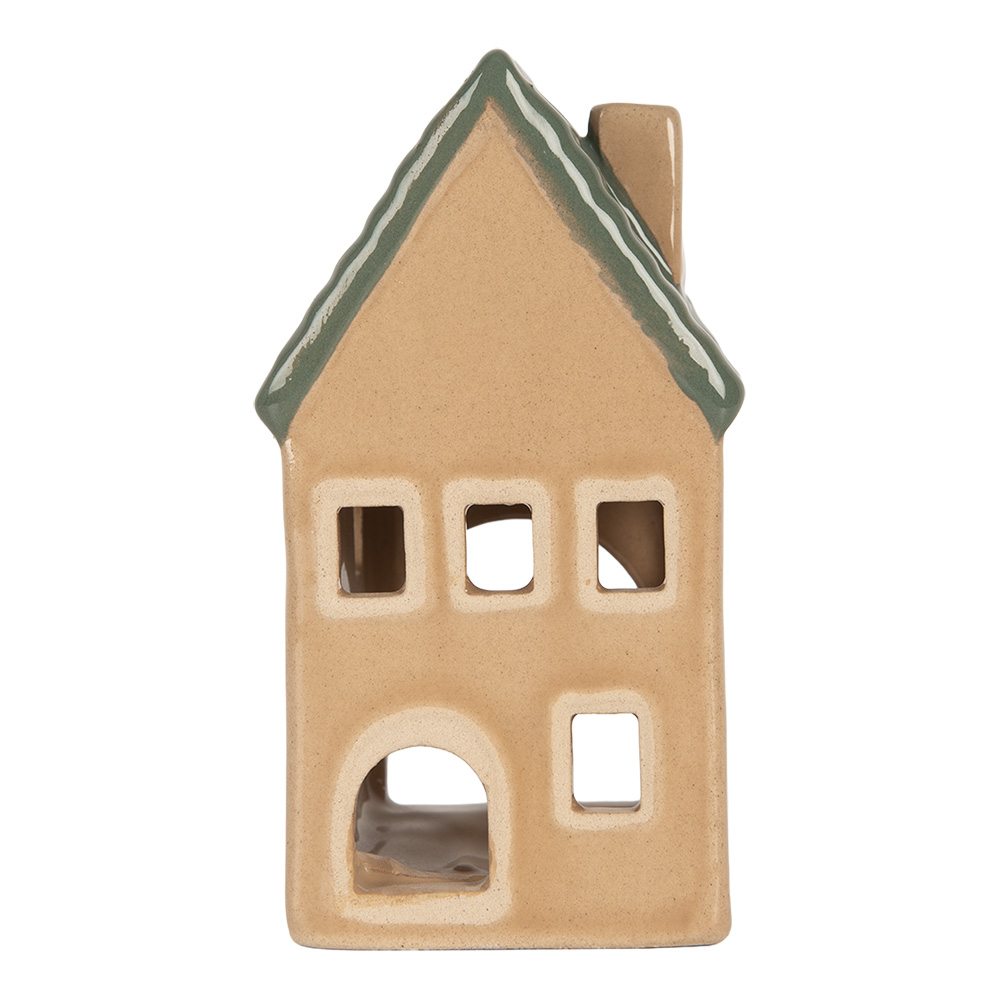 [6CE2307] Portacandele Natale Casette Beige Verde 6x6x11 cm