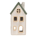 Tealight Holder Christmas House Beige Green 9x8x18 cm