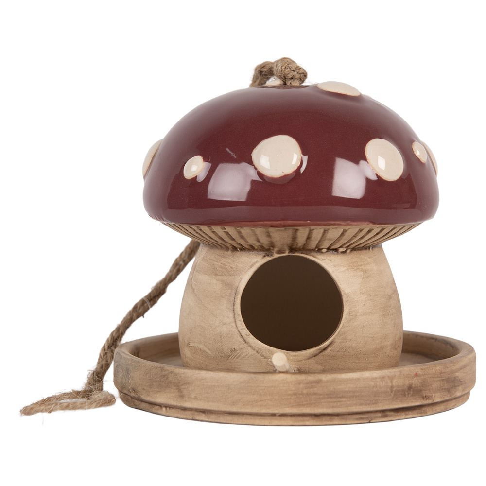 [6CE2319] Vogelhaus Beige Rot Ø 13x13 cm