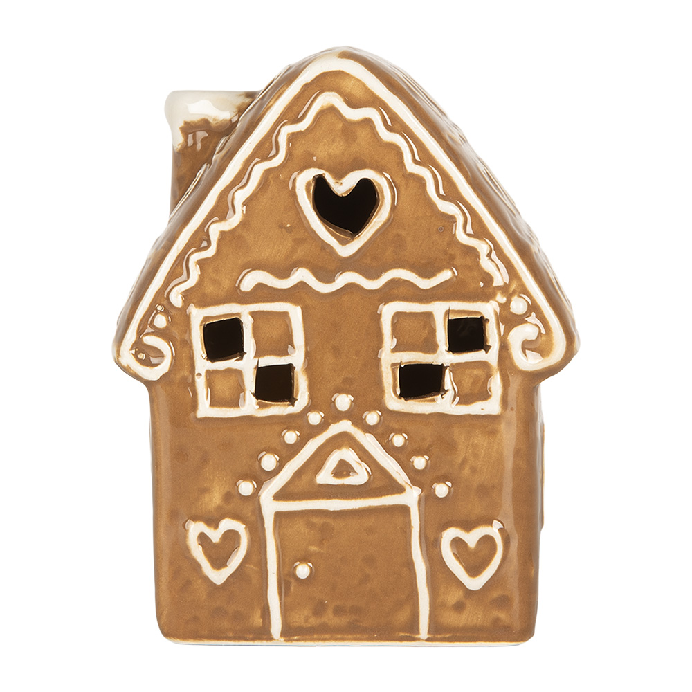[6CE2329] Decoration house with LED Brown White 8x6x11 cm