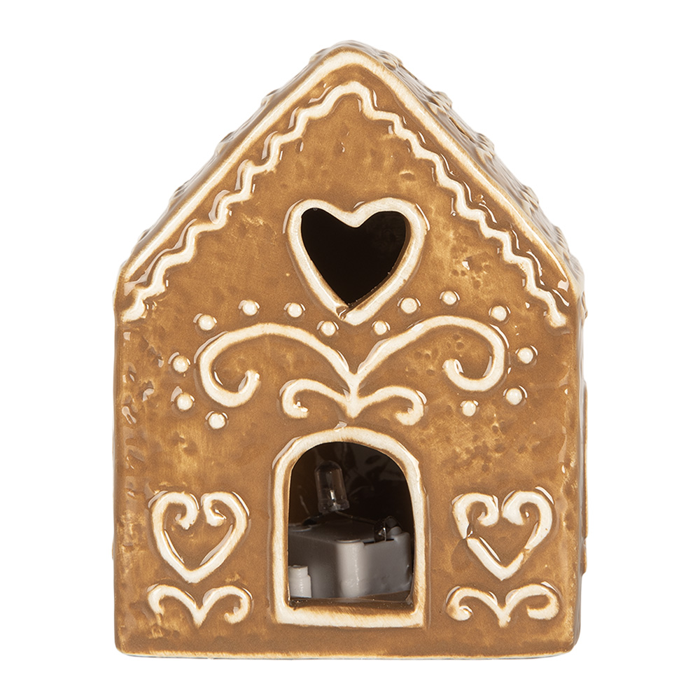 [6CE2330] Dekoration Haus mit LED Braun Weiß 8x6x10 cm