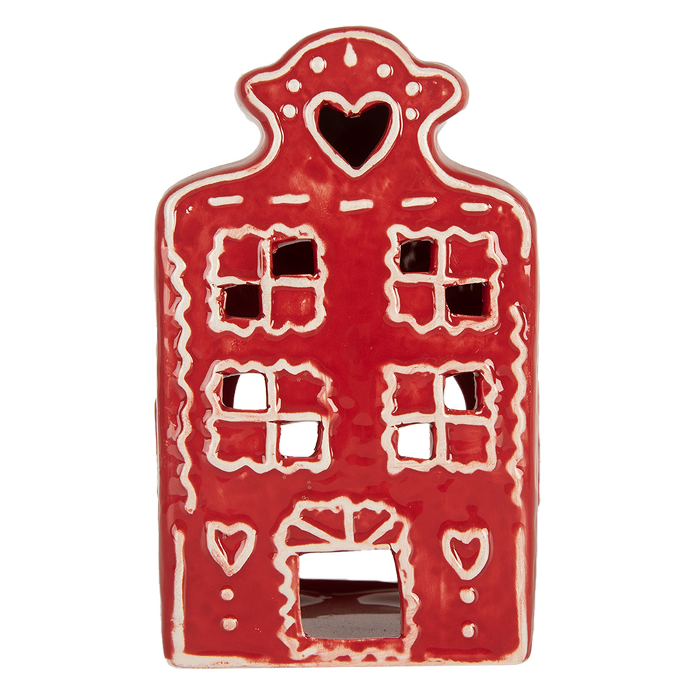 [6CE2336] Porte-lampes de Noël chalet Rouge Blanc 8x7x13 cm