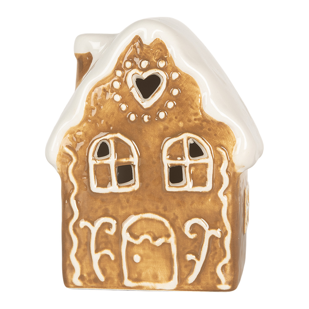 [6CE2339] Dekoration Haus mit LED Braun Weiß 8x6x11 cm
