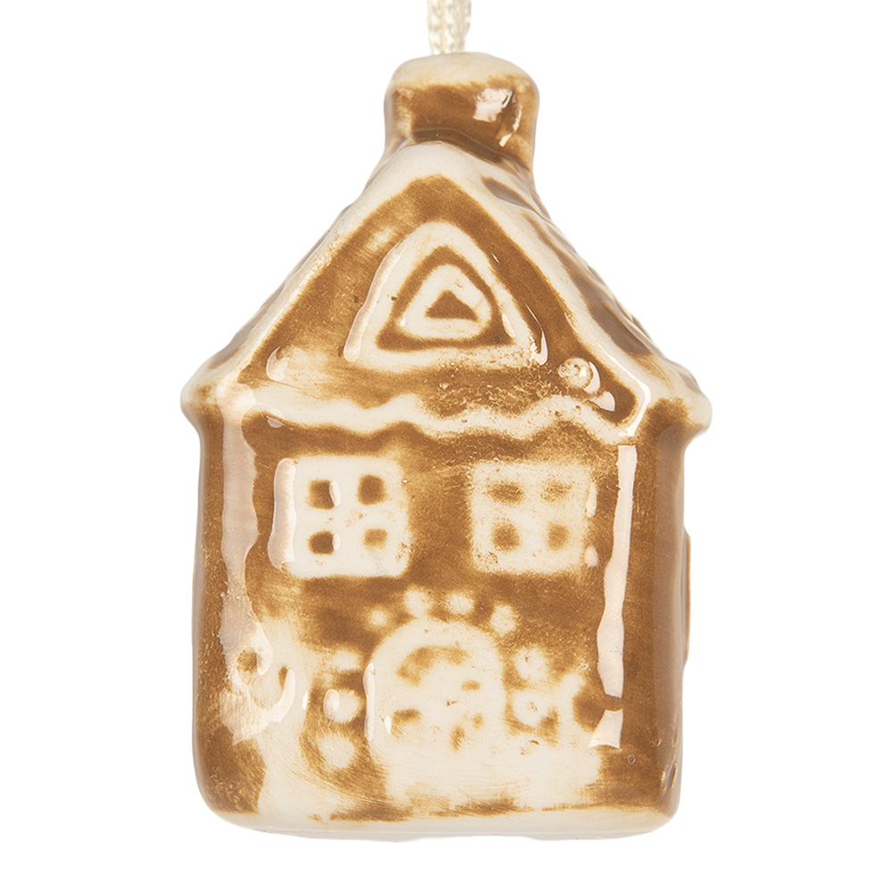 [6CE2342] Dekoration Anhänger Haus Braun Weiß 4x4x7 cm