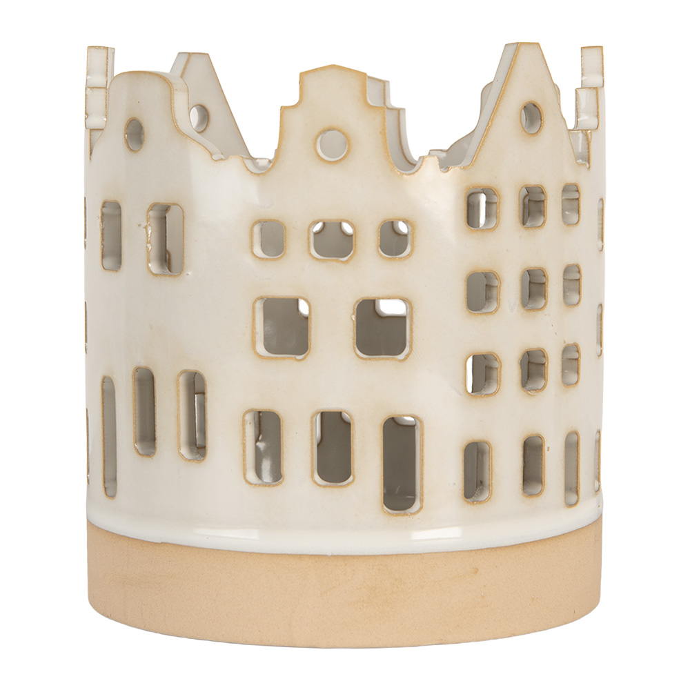 [6CE2346] Kerzenhalter Weihnachten Häuser Beige Braun Ø 11x11 cm