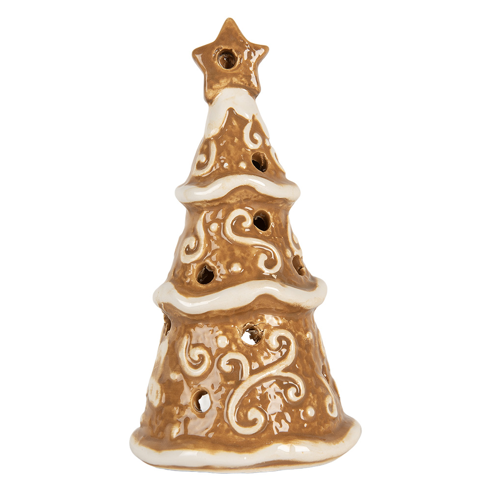 [6CE2361] Portacandele Albero di Natale Marrone Bianco Ø 8x15 cm