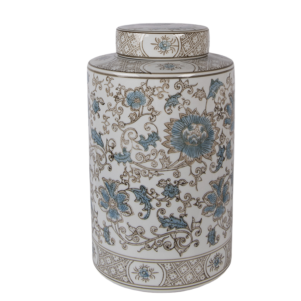 [6CE2372] Barattolo per decorazioni con coperchio Bianco Verde Ø 18x30 cm