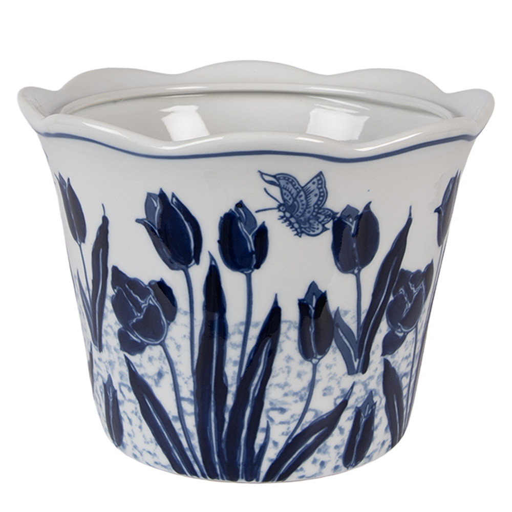 [6CE2378] Pot de fleurs d'intérieur Blanc Bleu Ø 17x15 cm