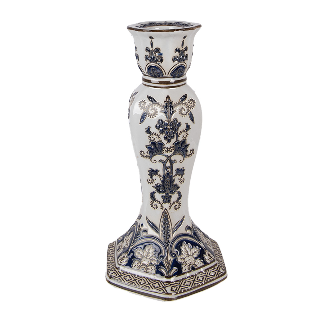[6CE2384M] Portacandele Bianco Blu Ø 15x28 cm