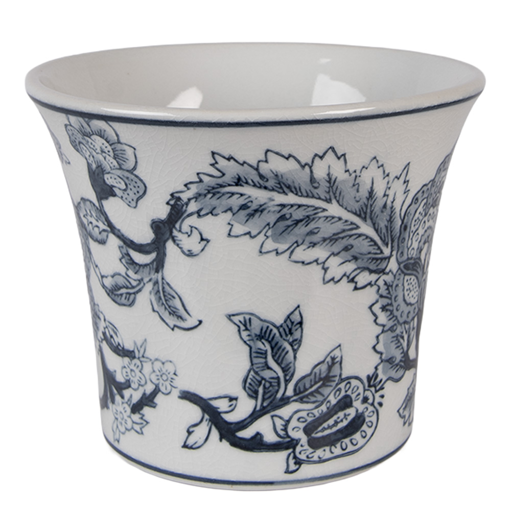 [6CE2386] Vaso Porta Pianta Bianco Blu Ø 16x13 cm