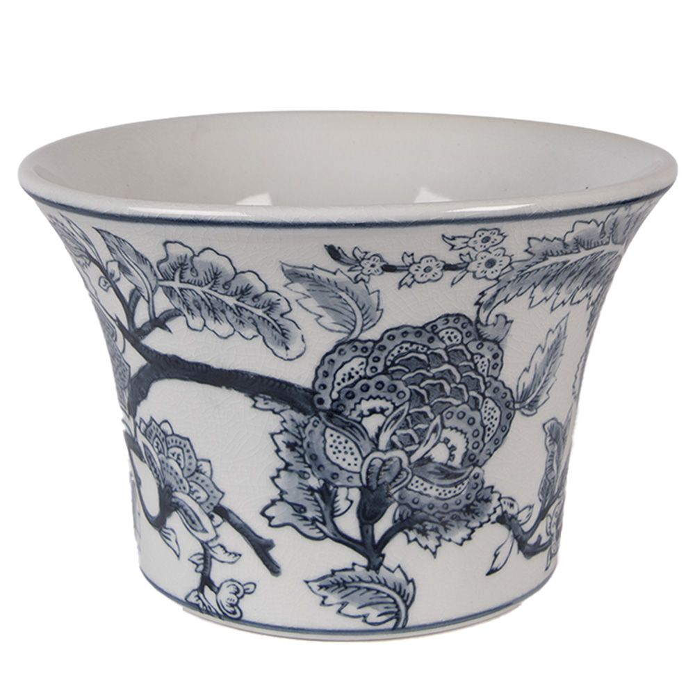 [6CE2387] Flower Pot Inside White Blue Ø 22x15 cm