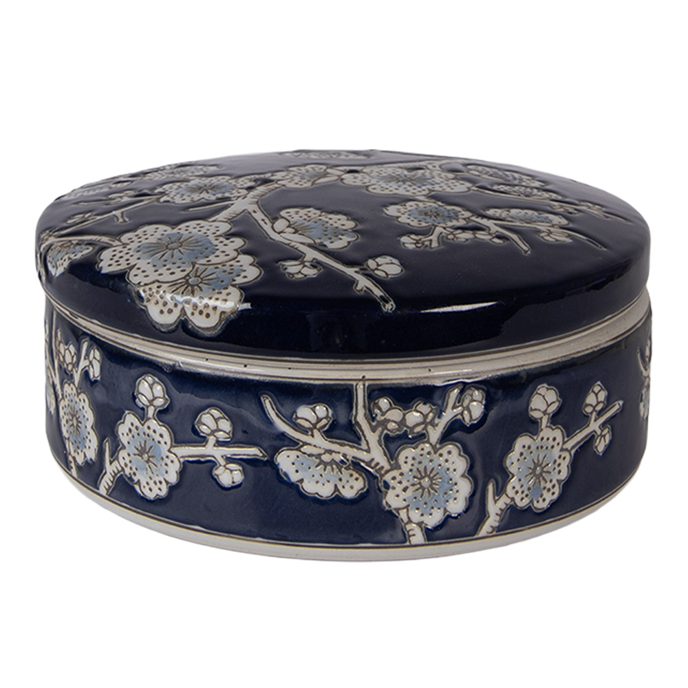 [6CE2390] Schmuckbox Blau Weiß Ø 18x8 cm