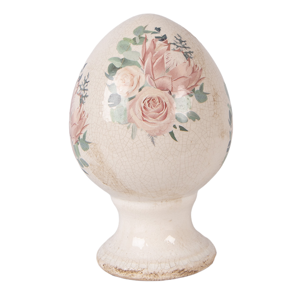 [6CE2393S] Deko Ei auf Fuß Beige Rosa Ø 9x14 cm