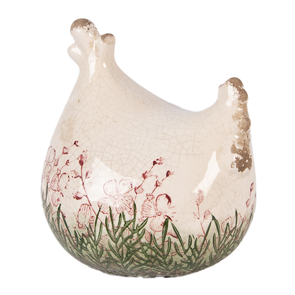 [6CE2398] Decoration Chicken Beige Green 12x11x13 cm