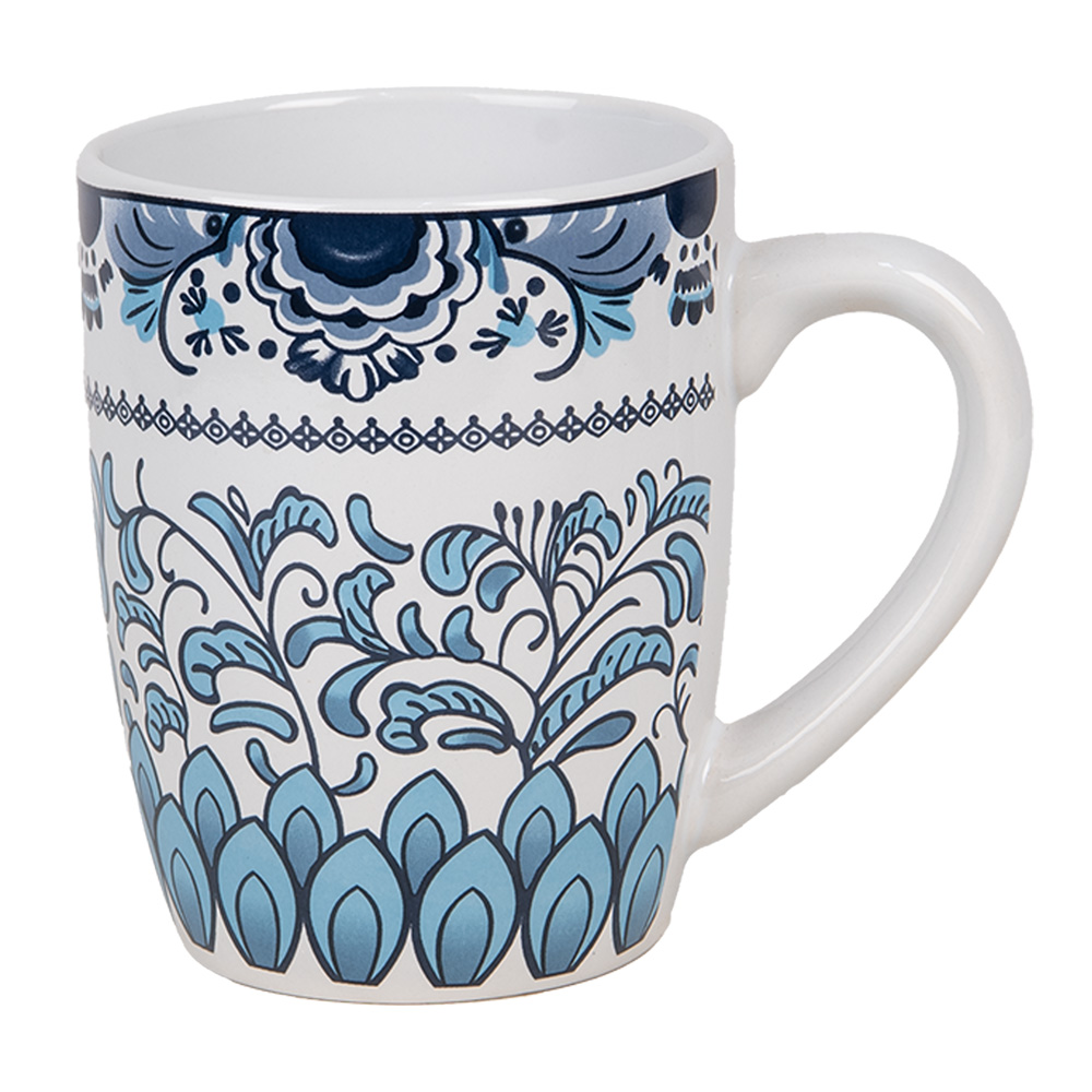 [6CEMU0166] Crockery Mug White Blue 12x8x10 cm / 300 ml