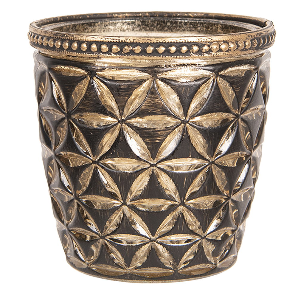 [6GL2637] Porte-lampion en verre Fleurs Marron Ø 9x9 cm