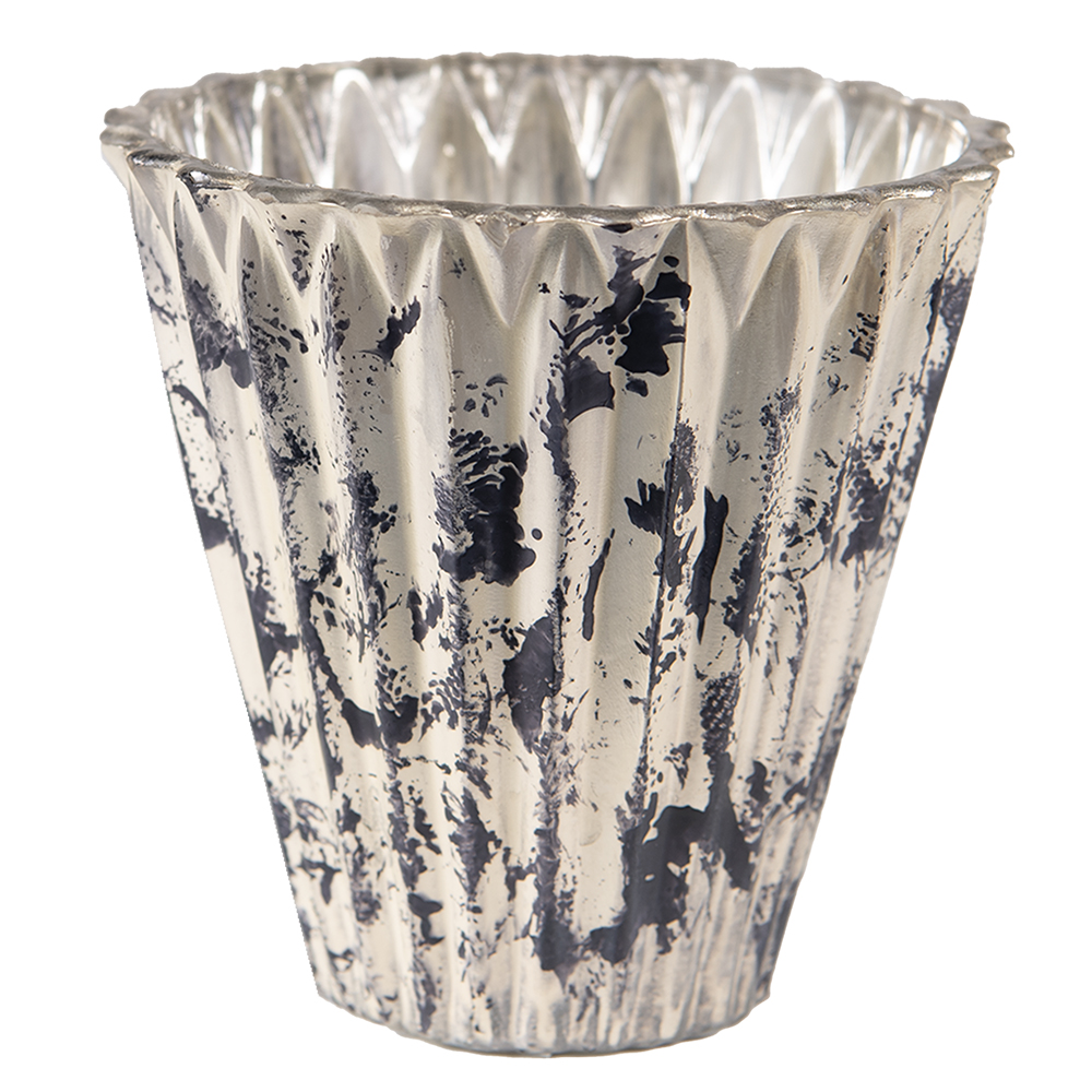 [6GL3805] Glas Kerzenhalter Grau Beige Ø 10x10 cm