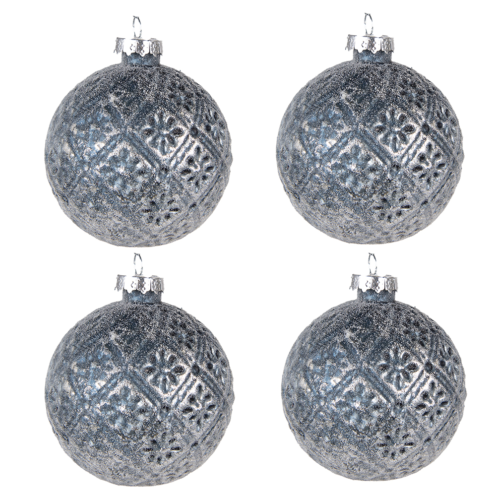[6GL4108] Boule de Noël (set 4) Bleu Ø 8x8 cm