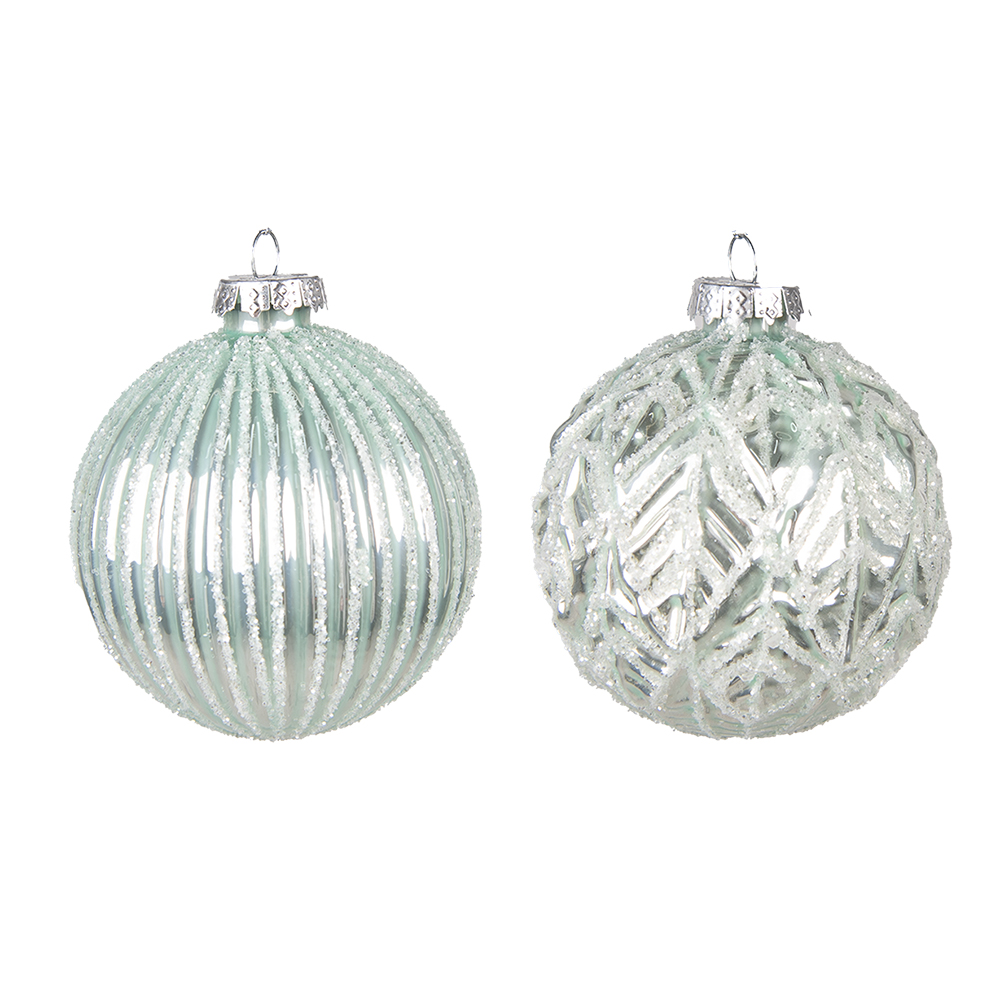 [6GL4127] Boule de Noël Vert Argent Ø 8x8 cm (set 2)