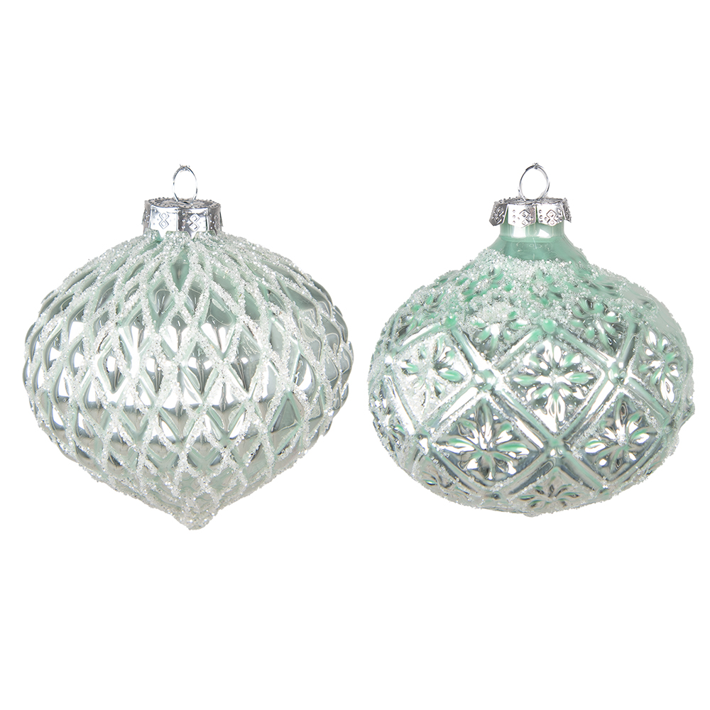 [6GL4128] Christbaumkugel Grün Silberfarbig Ø 10x10 cm (set 2)