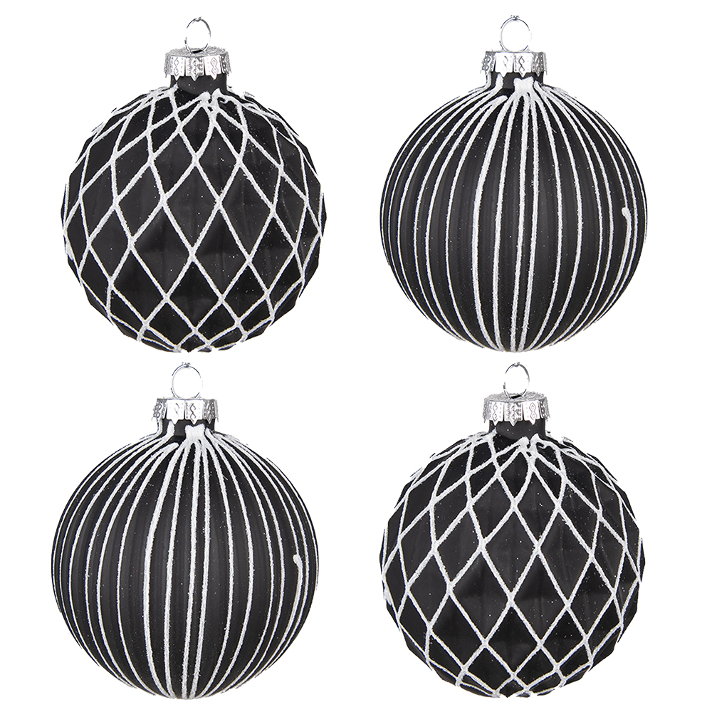 [6GL4133] Palla di natale Nero Bianco Ø 8x8 cm (set 4)