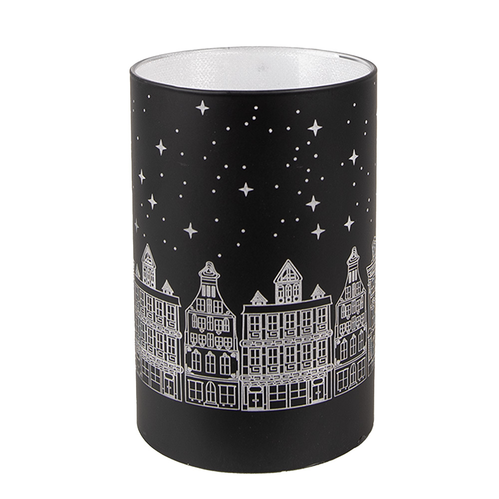 [6GL4671] Porta tealight Nero LED Ø 8x12 cm / 3xAA