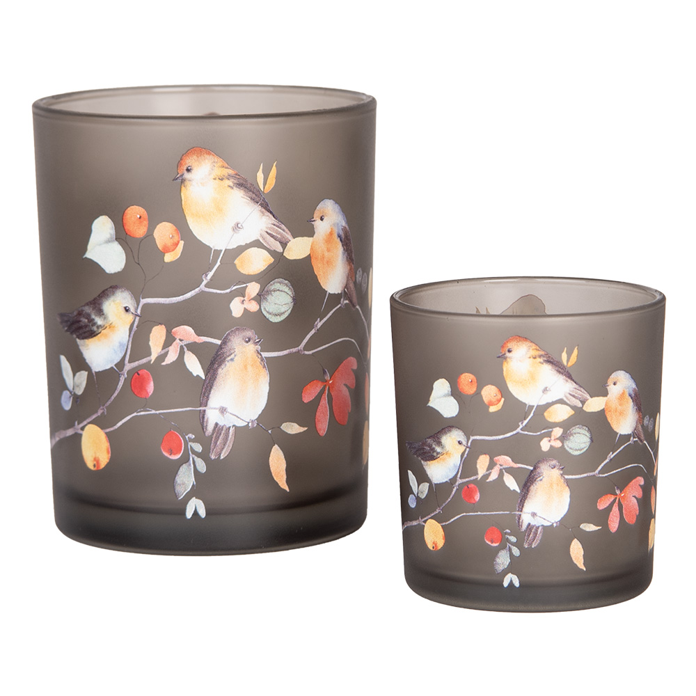 [6GL4954] Tealight holder (2) Grey Orange Ø 7x8 / 10x13 cm