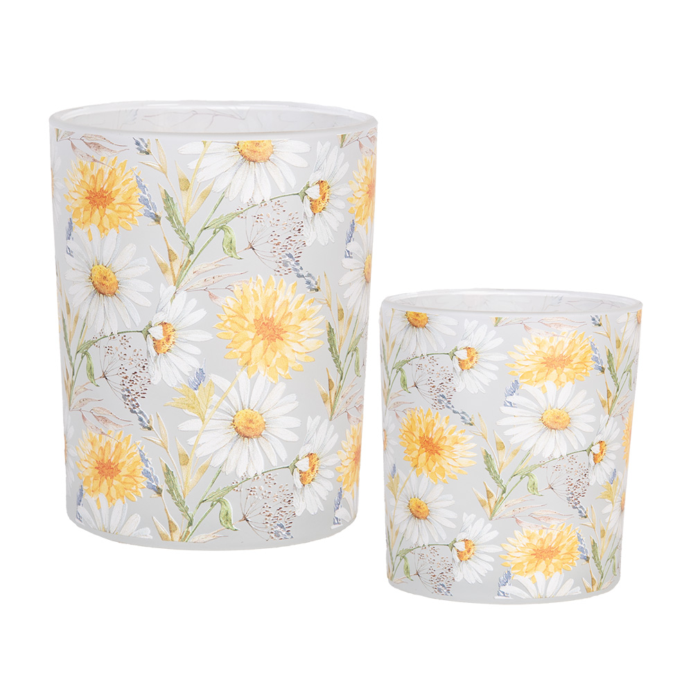 [6GL4956] Tealight holder (2) White Yellow Ø 7x8 / 10x13 cm