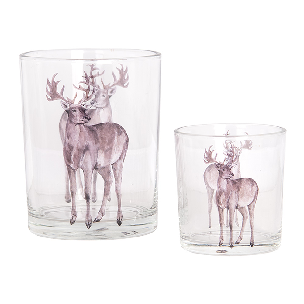 [6GL4964] Teelichthalter (2) Transparent Braun Ø 7x8 / 10x13 cm