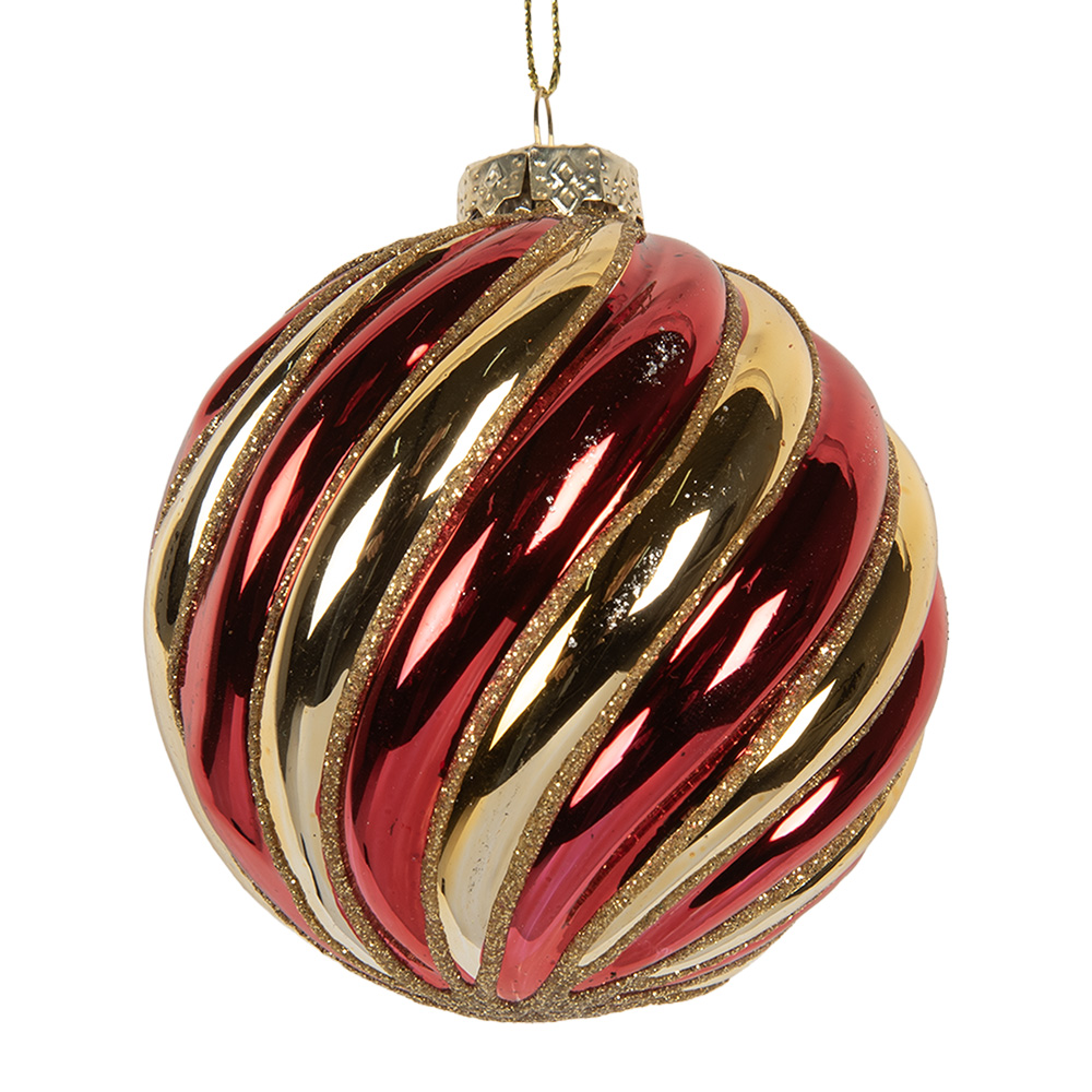 [6GL5136] Weihnachtskugel Goldfarbig Rot Ø 8x8 cm