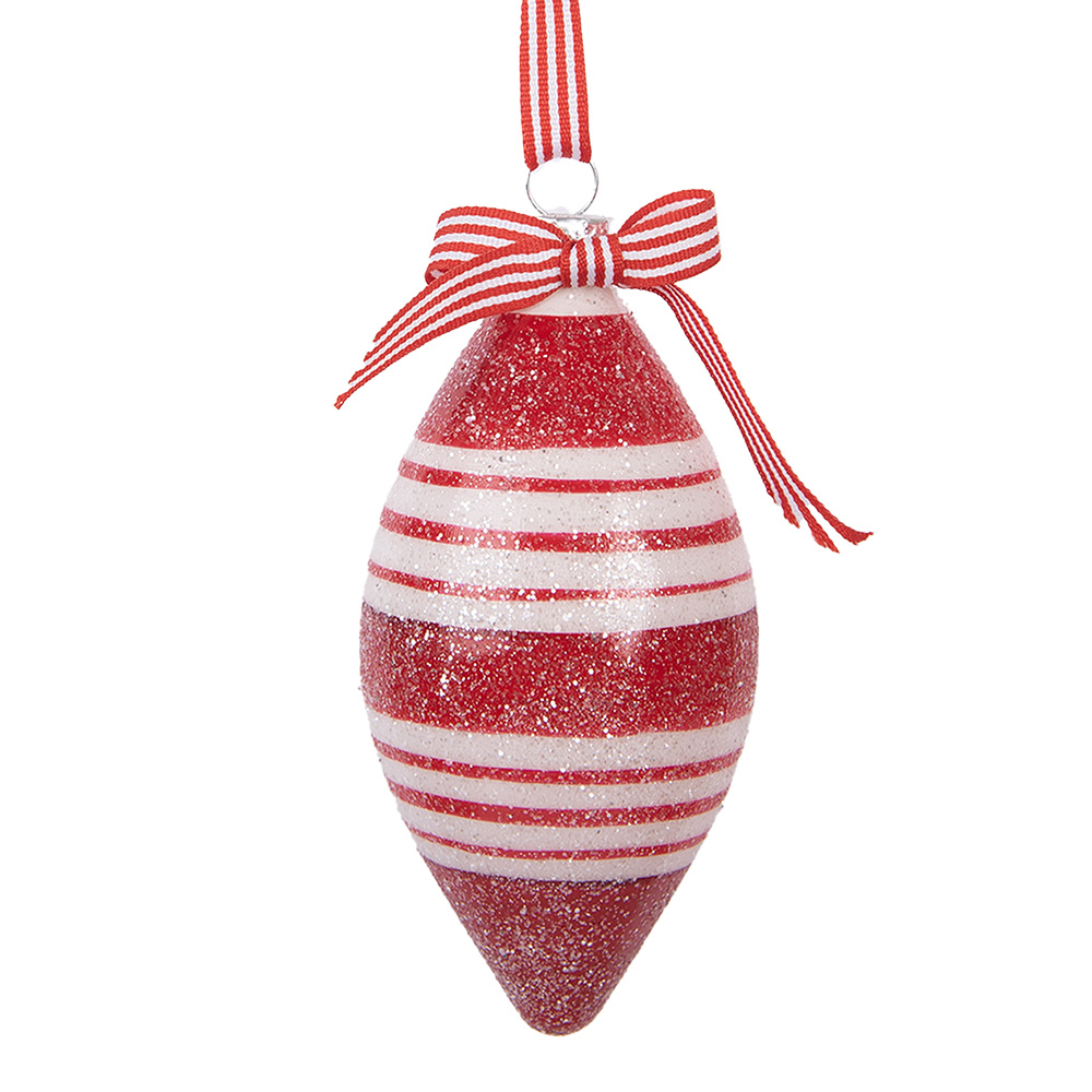 [6GL5181] Weihnachtskugel Rot Weiß Ø 6x13 cm