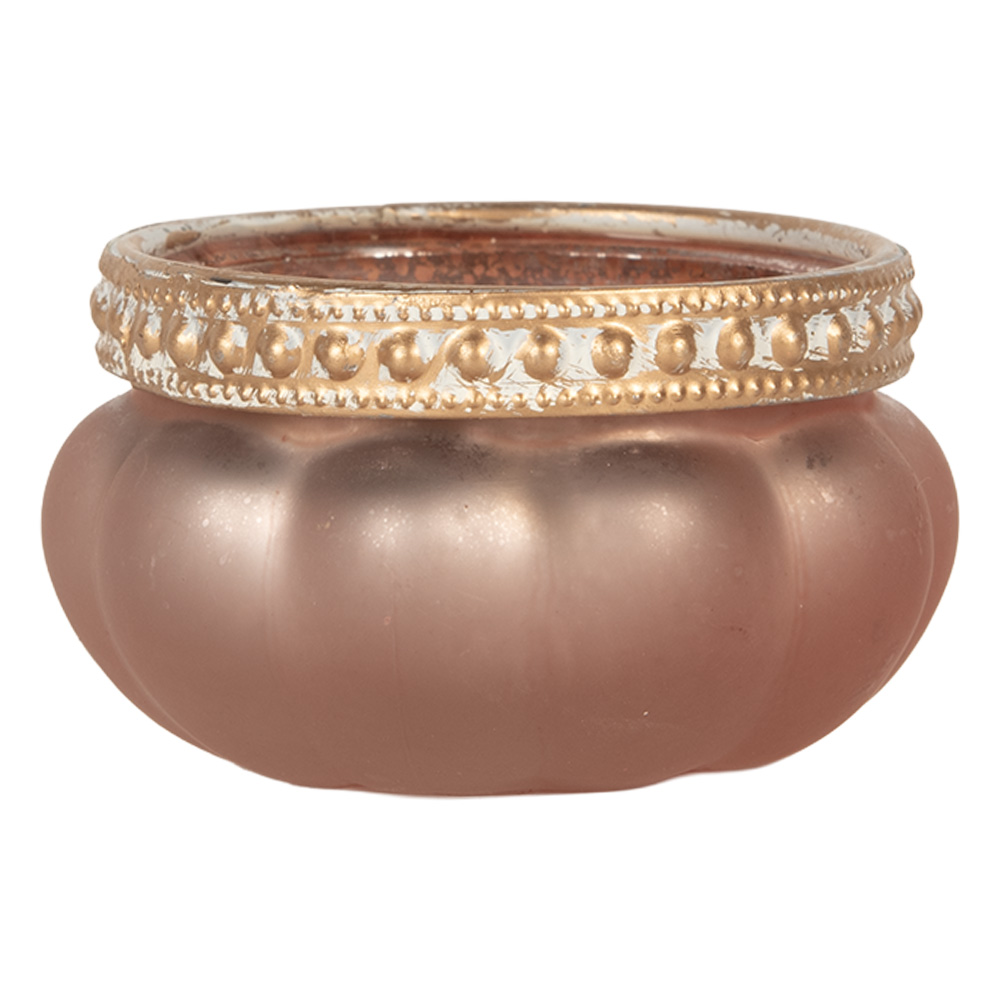 [6GL5212] Glass Tea Light Houder Pink Gold Ø 6x4 cm
