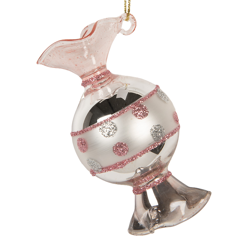 [6GL5276] Boule de Noël Couleur argent Rose Ø 4x8 cm