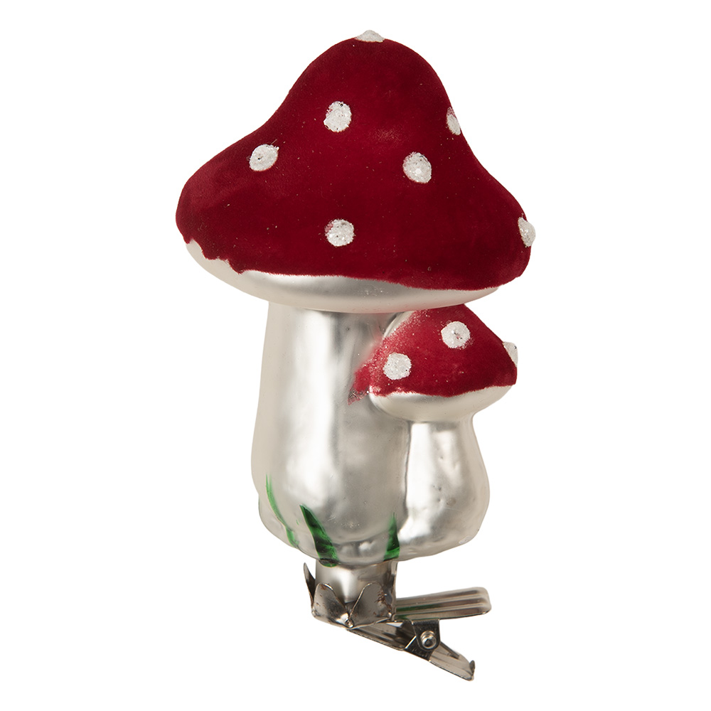 [6GL5307] Clip ornement de Noël Champignons Rouge Couleur argent Ø 6x11 cm