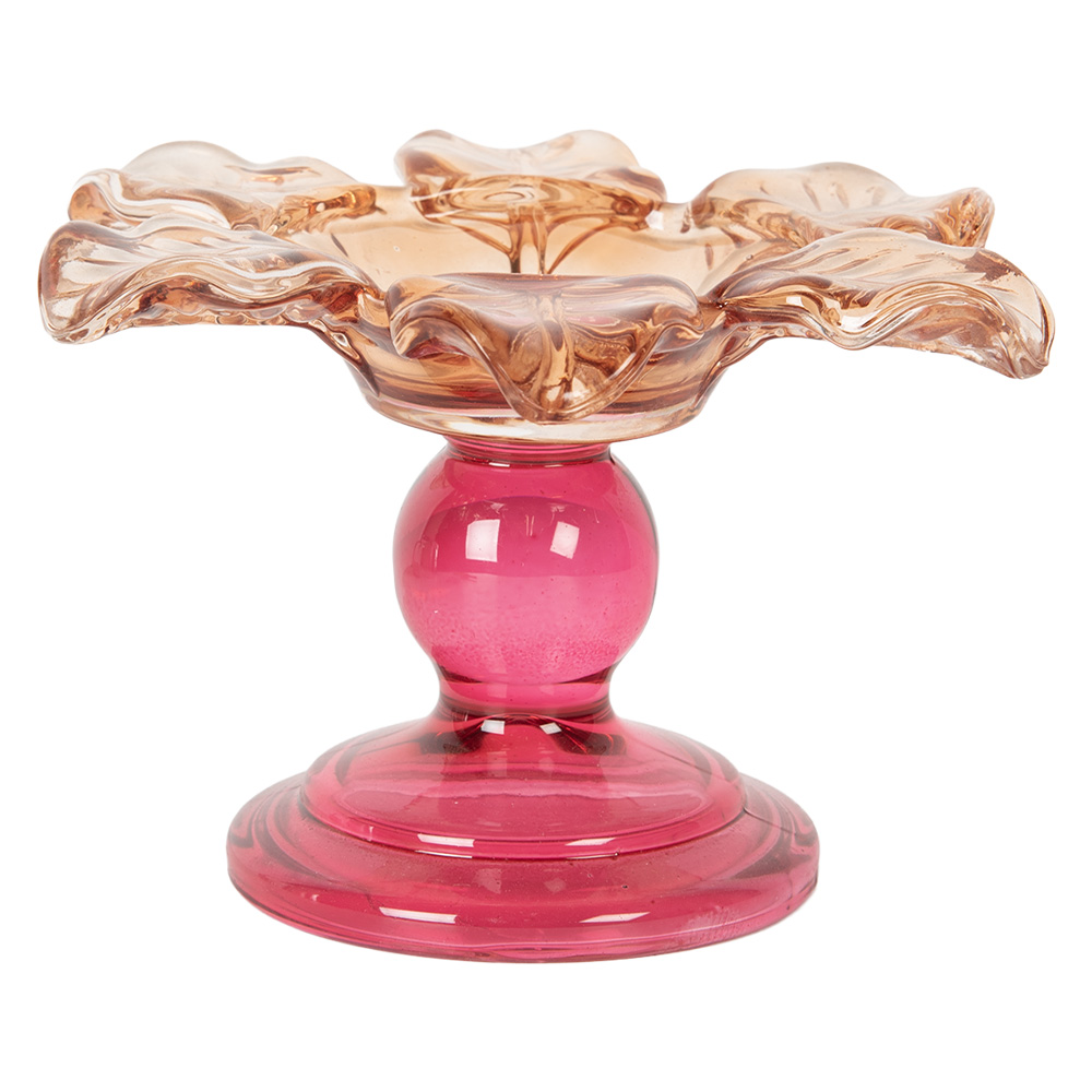 [6GL5339] Glas Kerzenhalter Orange Rosa Ø 14x9 cm