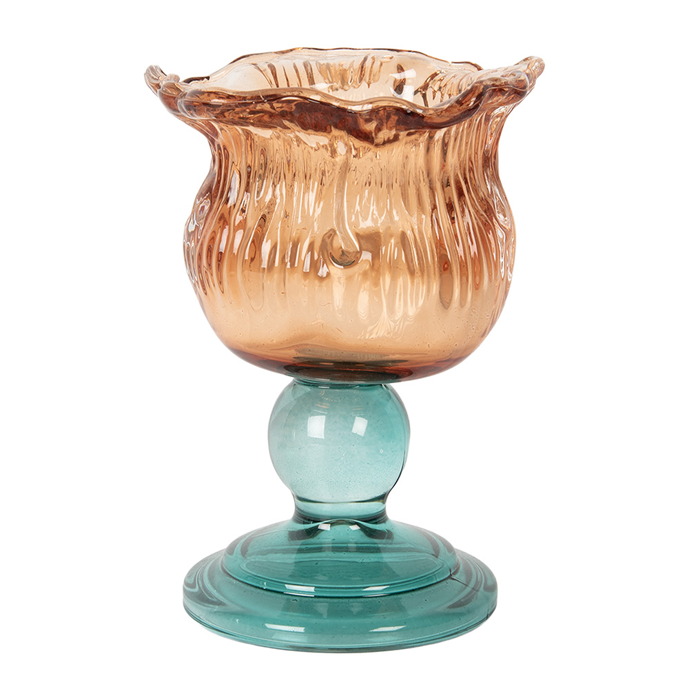 [6GL5348] Porte-lampion en verre Orange Vert Ø 10x14 cm