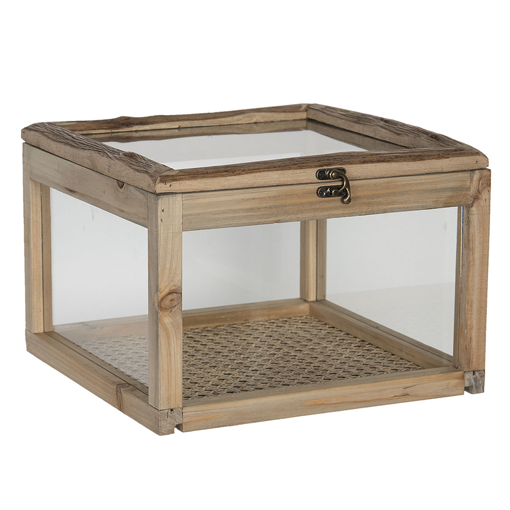 [6H1919] Kistje van hout met glas 30x30x21 cm