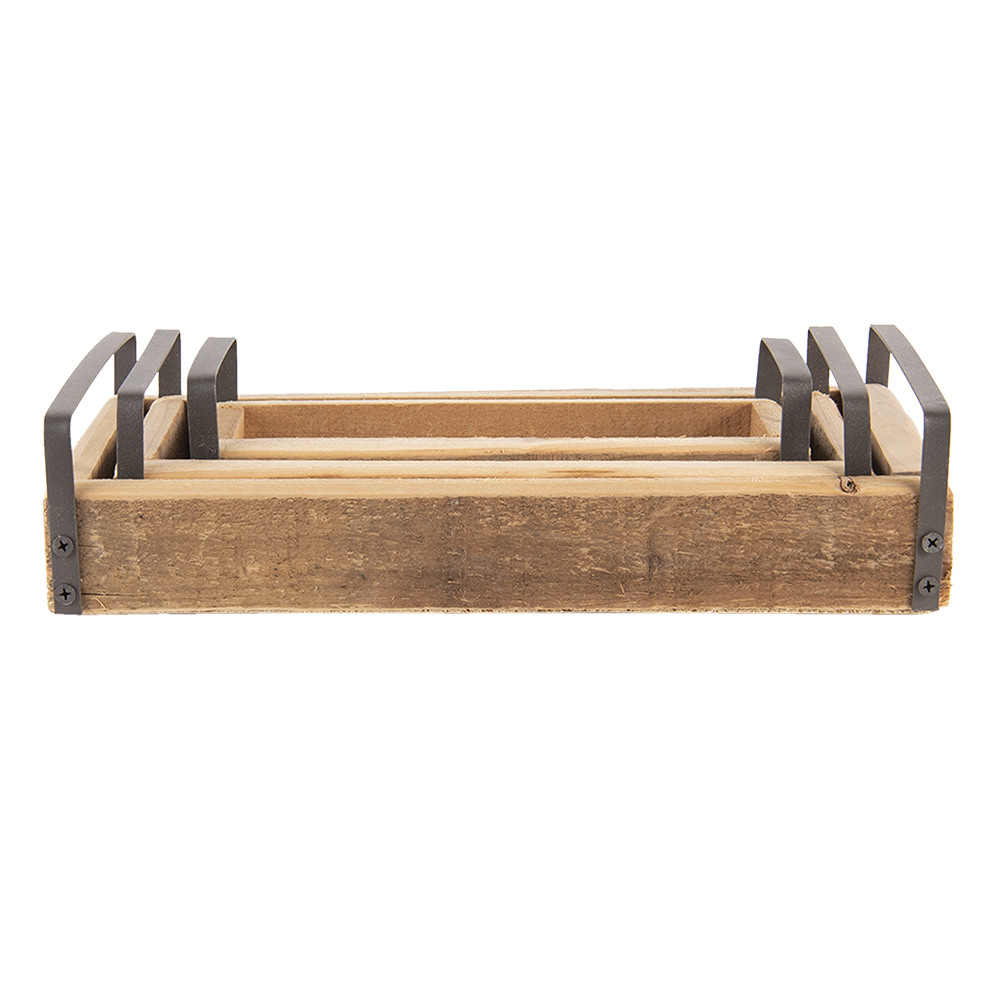 [6H2008] Vassoio Decorativo (set di 3) Marrone 35x20x5 / 30x15x5 / 25x10x5 cm