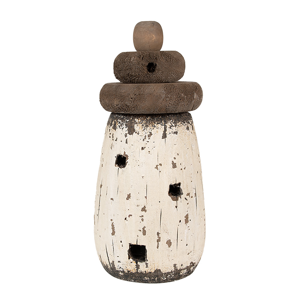 [6H2335] Deko Leuchtturm Weiß Braun Ø 11x23 cm
