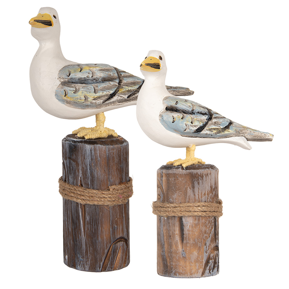 [6H2401] Deko Vögel Braun Weiß (set 2) 13x6x22 / 18x8x29 cm