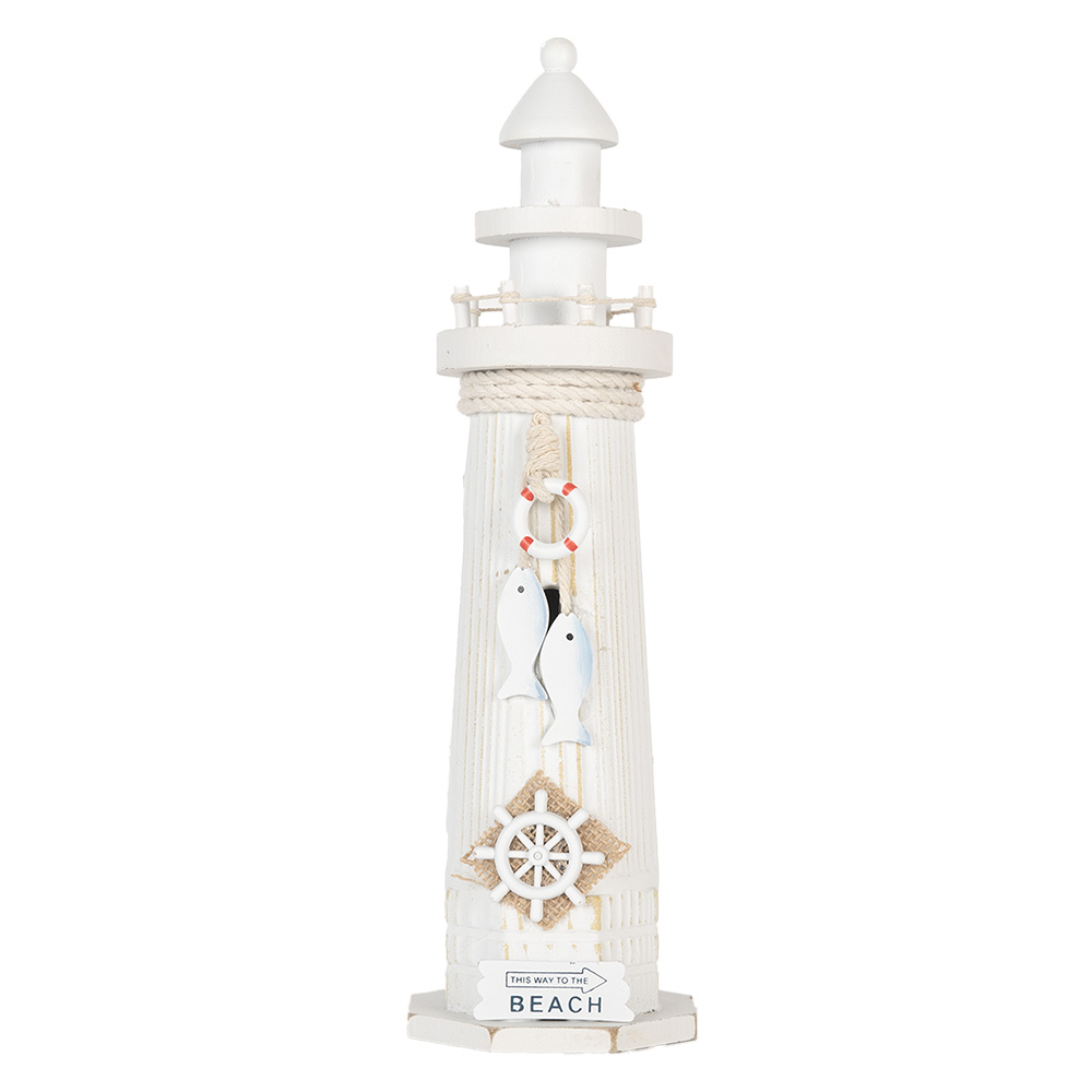 [6H2413] Decoration Lighthouse White Ø 10x32 cm